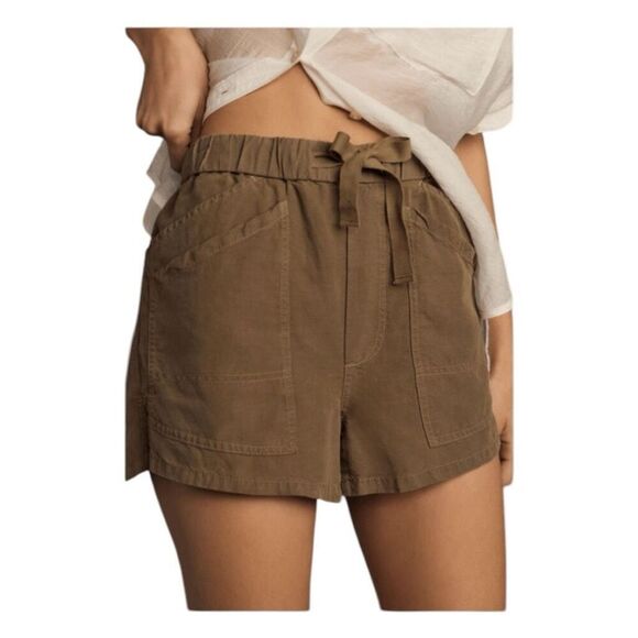 Pilcro Anthropologie Drawstring Linen-Blend Shorts Olive Green Pull-On Relaxed F - Picture 1 of 6